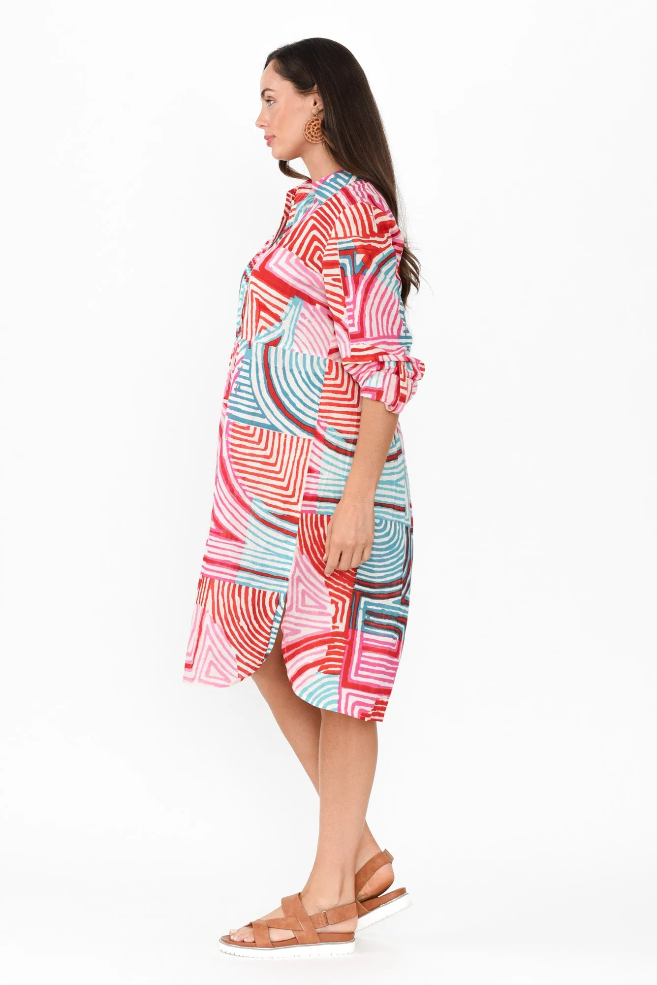 Maya Pink Geo Cotton Shirt Dress sold by Blue Bungalow product image thumbnail 3