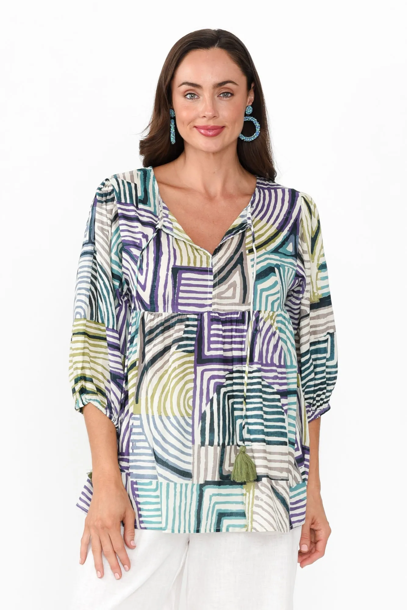 Rosa Green Ripple Cotton Tie Top sold by Blue Bungalow