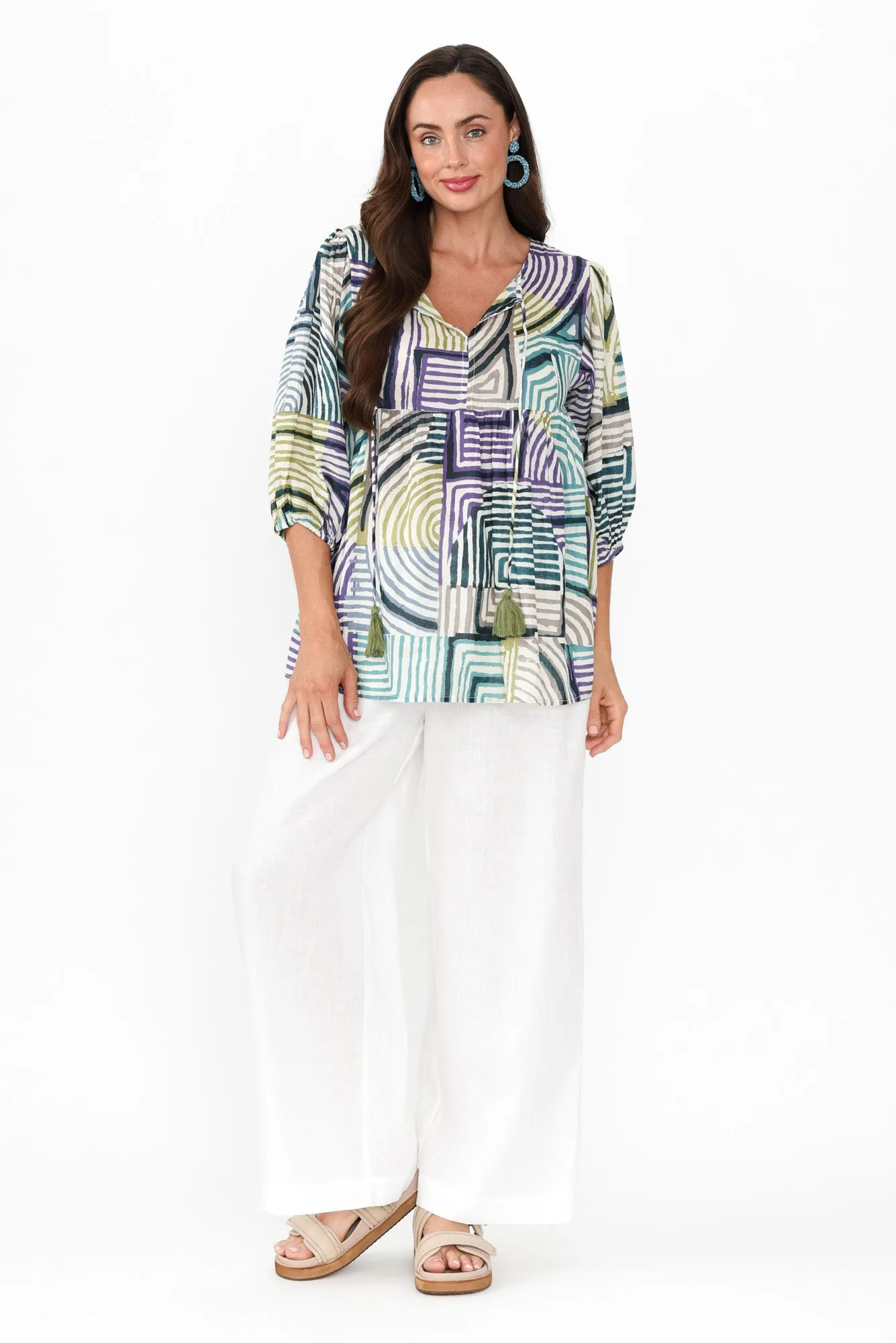 Rosa Green Ripple Cotton Tie Top sold by Blue Bungalow product image thumbnail 2