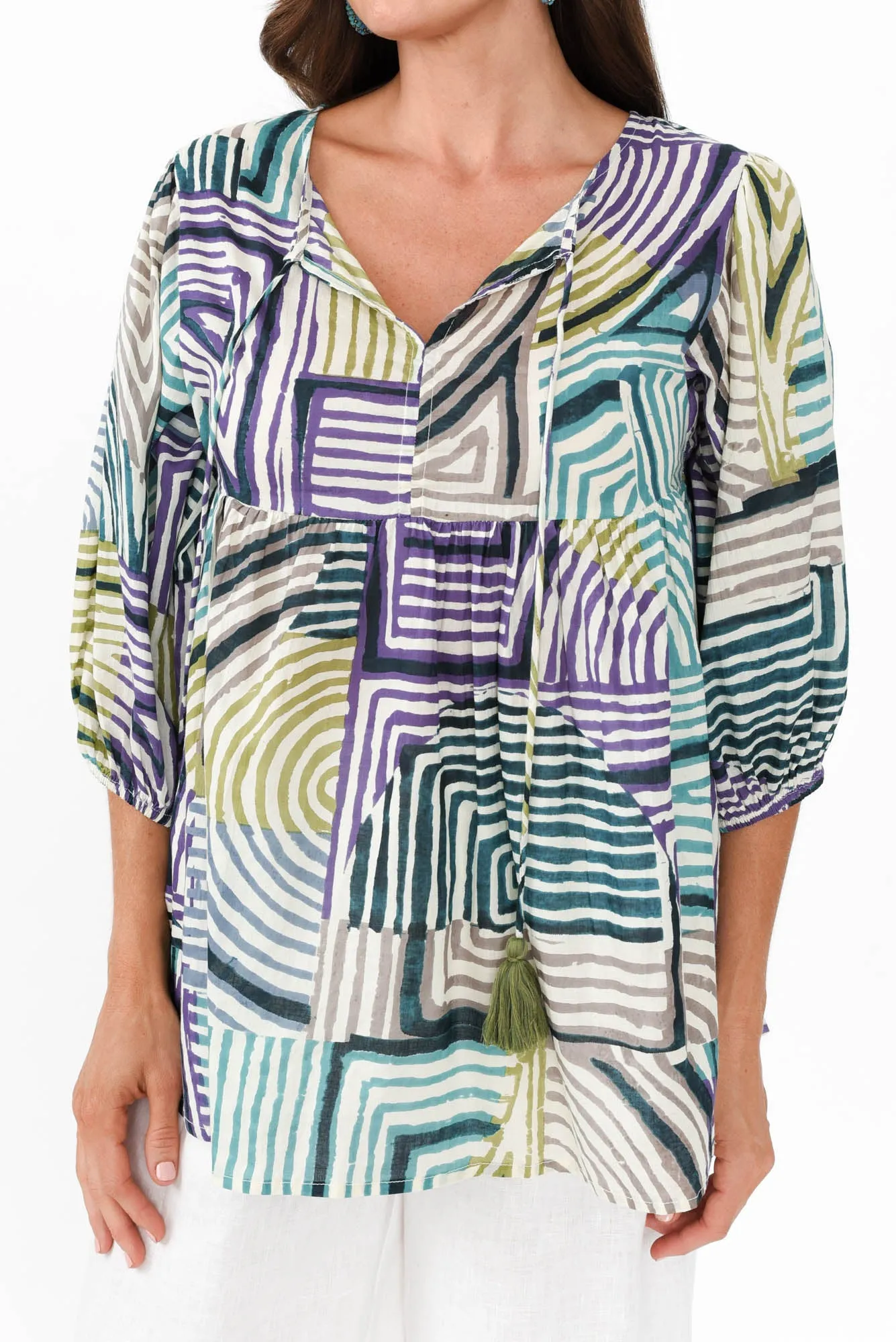 Rosa Green Ripple Cotton Tie Top sold by Blue Bungalow product image thumbnail 5