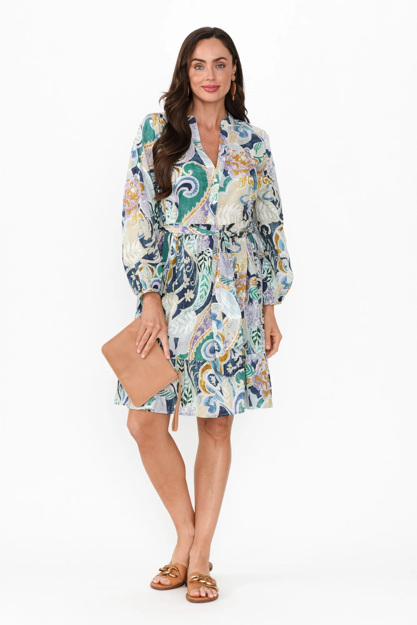 Sofia Blue Paisley Cotton Dress sold by Blue Bungalow