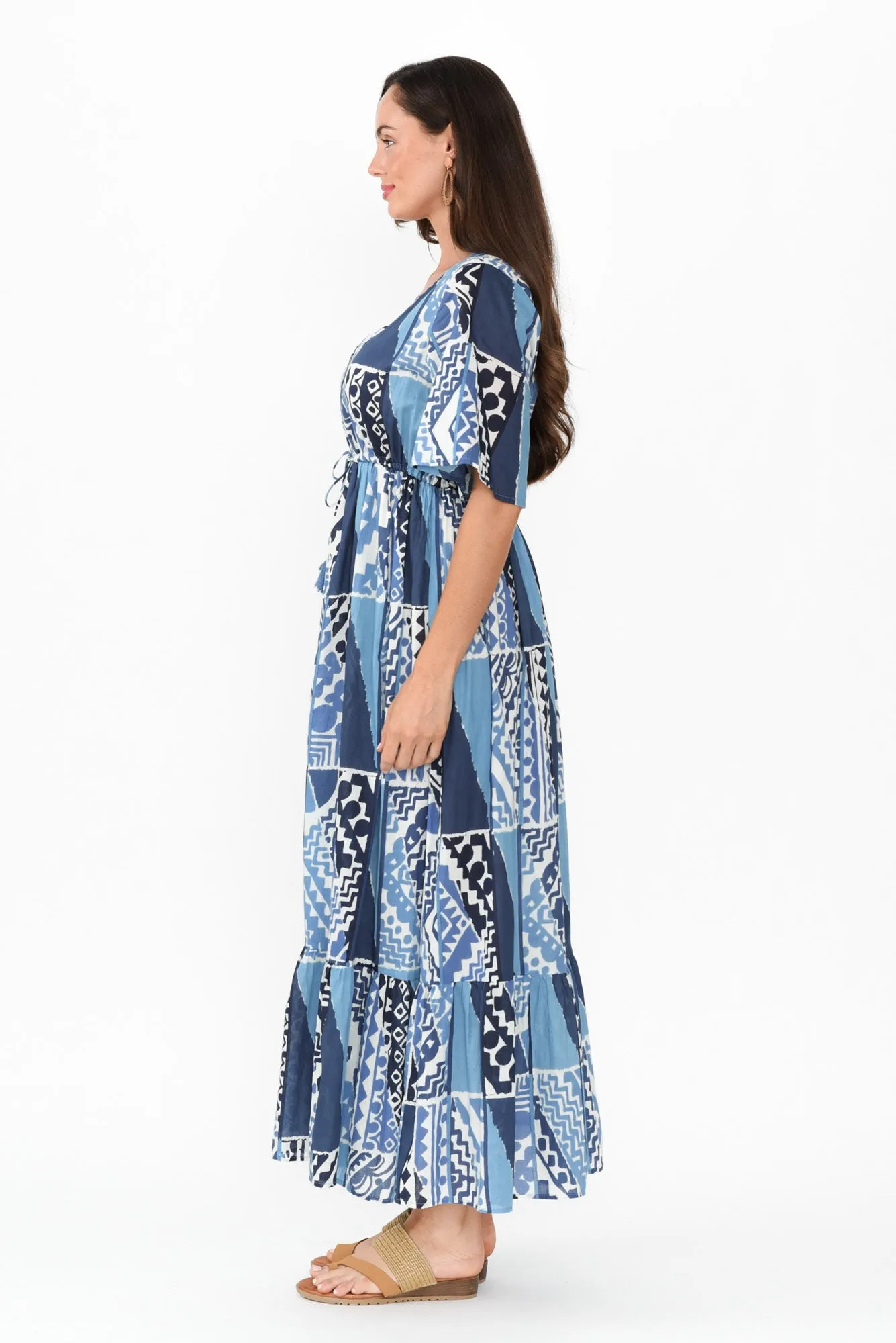 Bella Blue Motif Cotton Tier Dress sold by Blue Bungalow product image thumbnail 3
