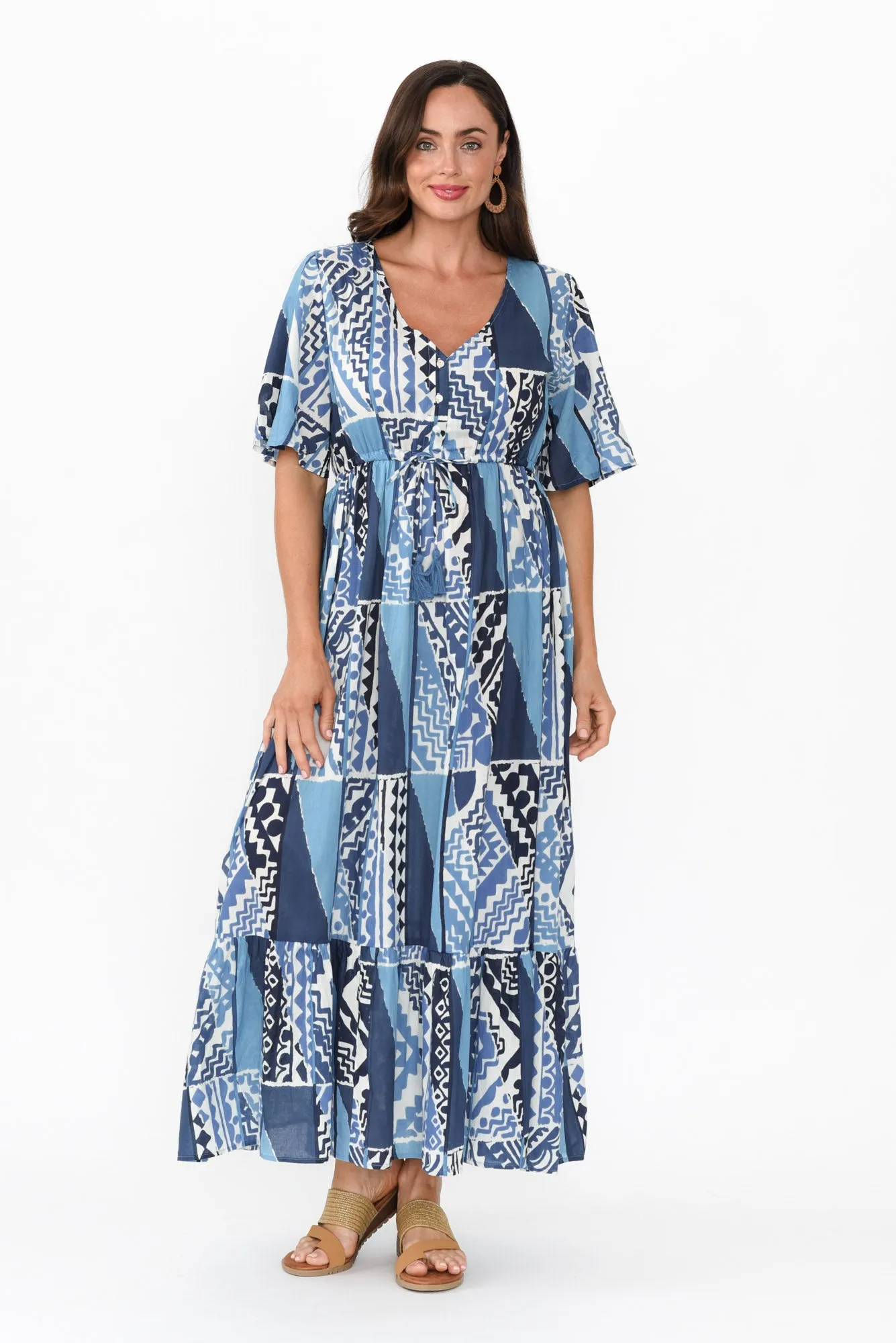 Bella Blue Motif Cotton Tier Dress sold by Blue Bungalow product image thumbnail 2