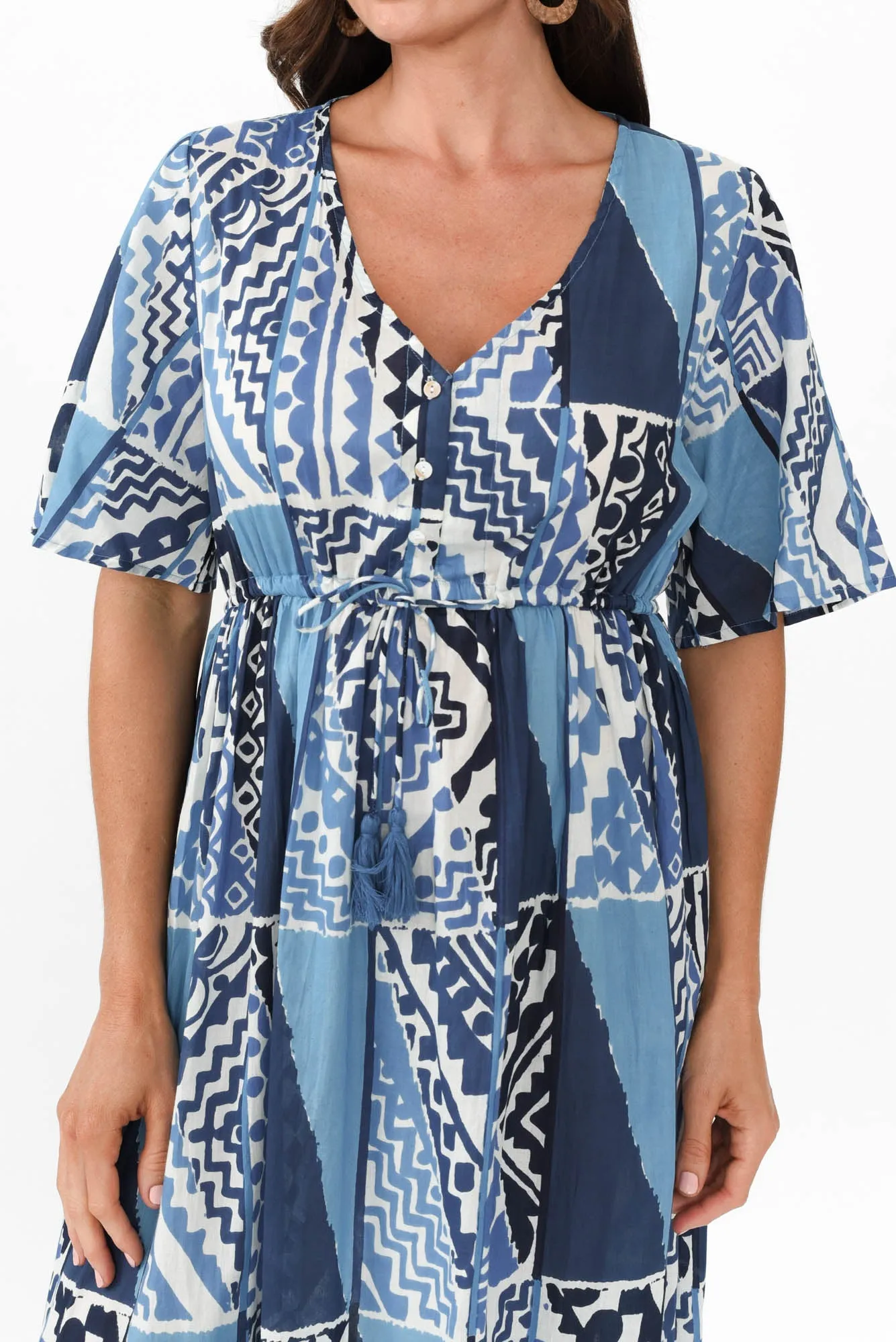 Bella Blue Motif Cotton Tier Dress sold by Blue Bungalow product image thumbnail 5