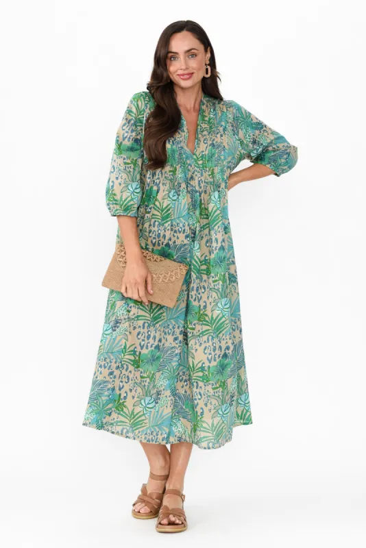 Fria Blue Jungle Cotton Dress sold by Blue Bungalow