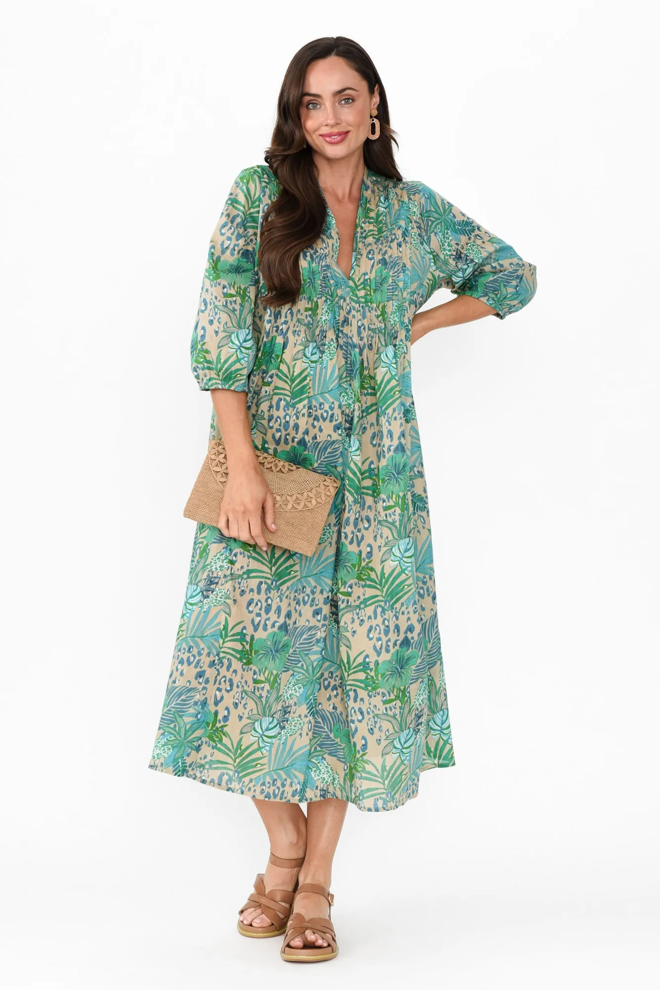 Fria Blue Jungle Cotton Dress sold by Blue Bungalow