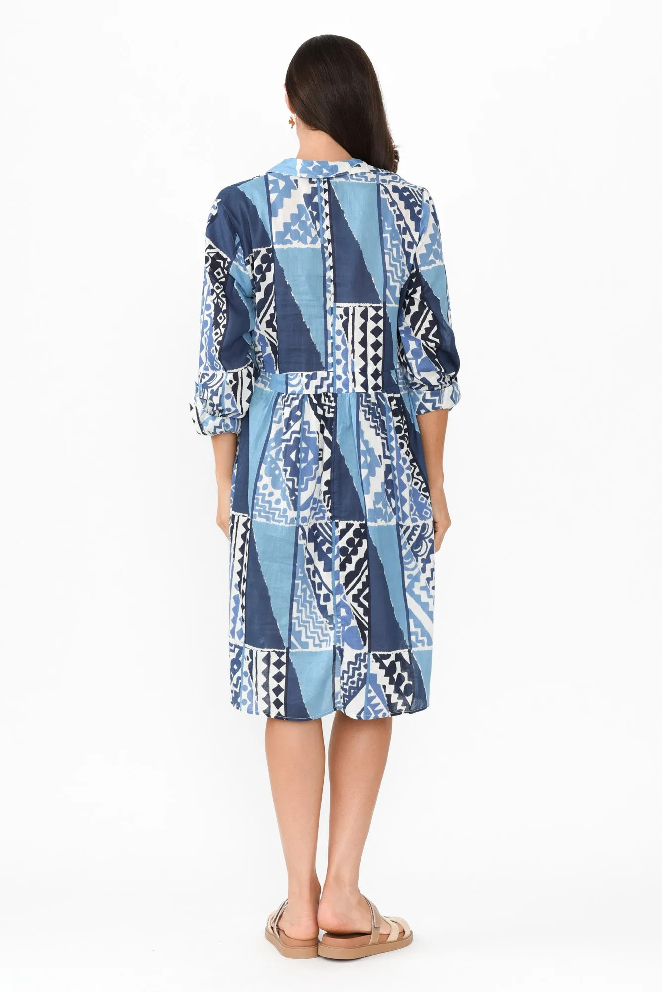 Maya Blue Motif Cotton Shirt Dress sold by Blue Bungalow product image thumbnail 4