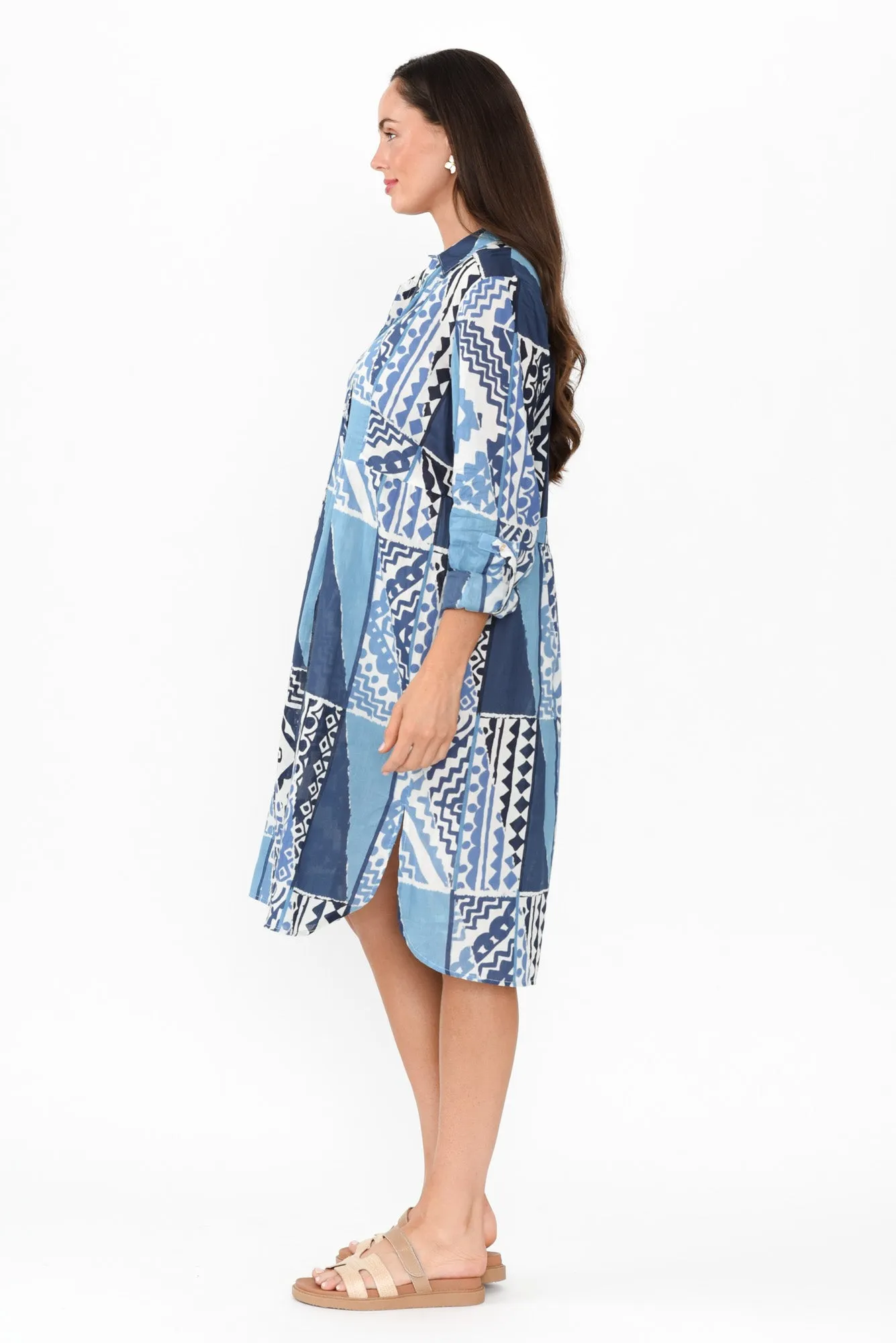 Maya Blue Motif Cotton Shirt Dress sold by Blue Bungalow product image thumbnail 3