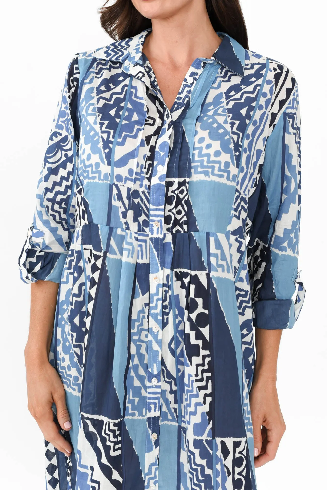 Maya Blue Motif Cotton Shirt Dress sold by Blue Bungalow product image thumbnail 5