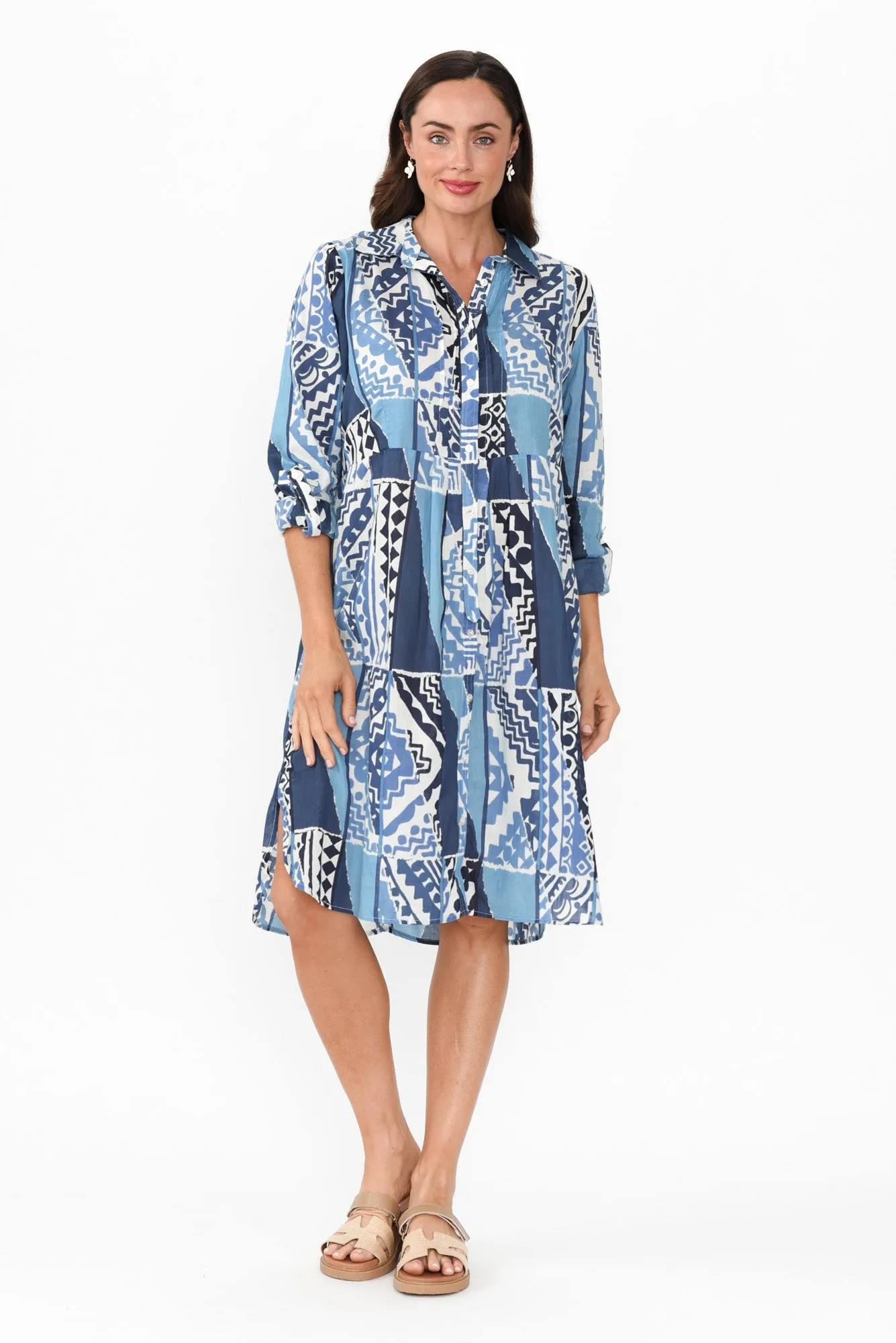 Maya Blue Motif Cotton Shirt Dress sold by Blue Bungalow product image thumbnail 2