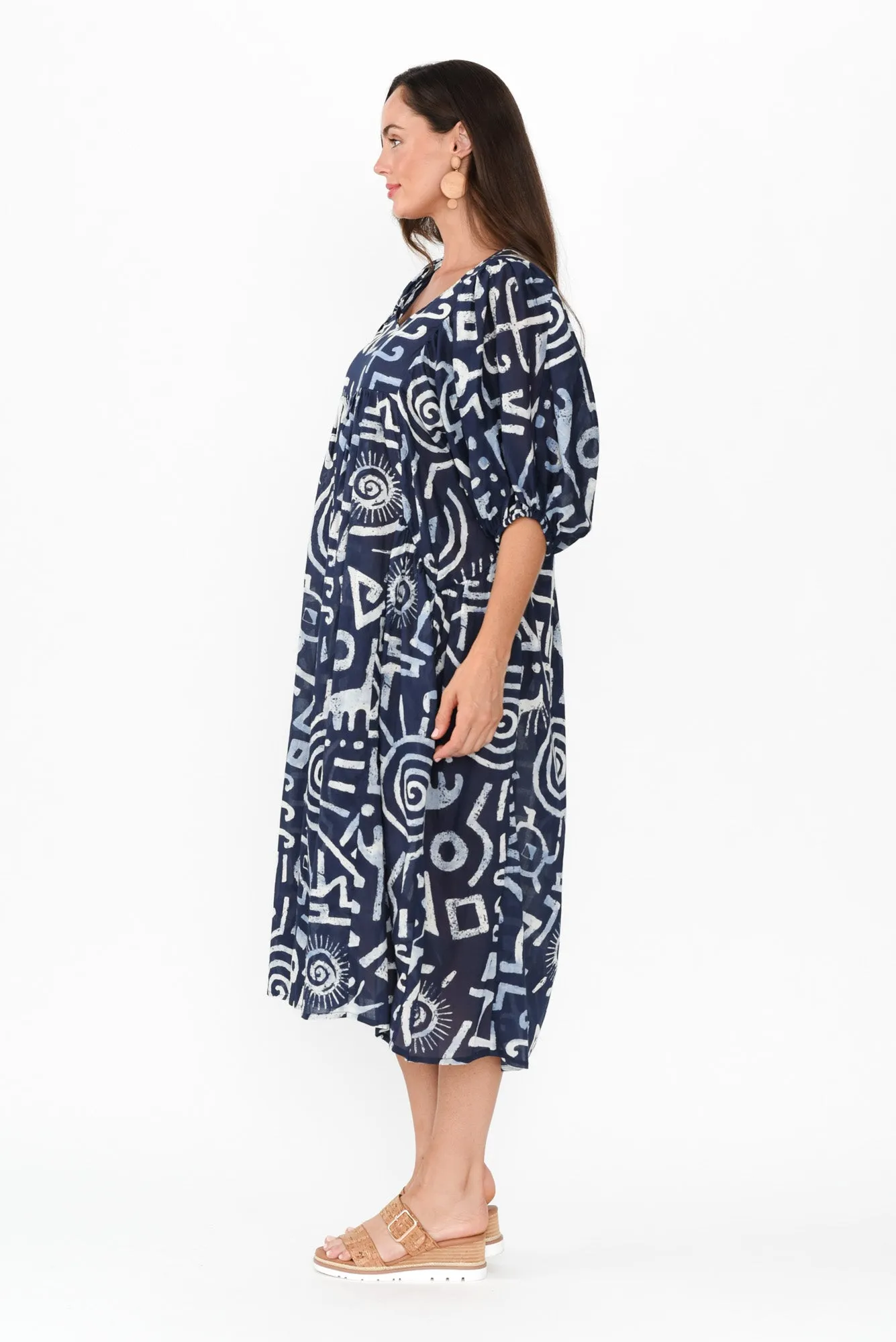 Amalia Blue Geo Cotton Dress sold by Blue Bungalow product image thumbnail 3