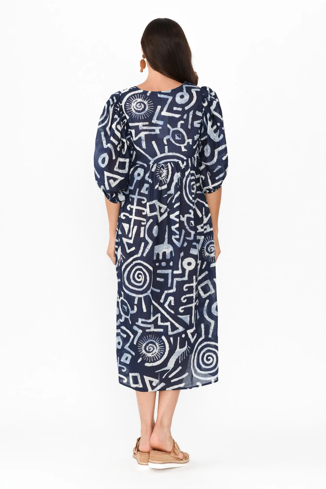 Amalia Blue Geo Cotton Dress sold by Blue Bungalow product image thumbnail 4