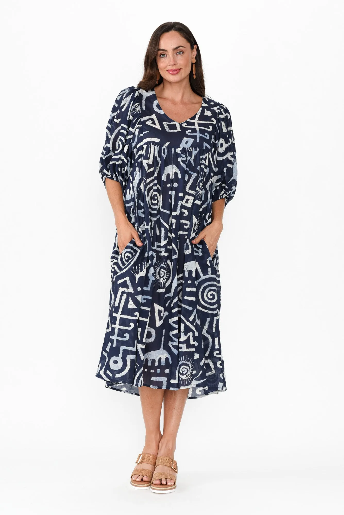Amalia Blue Geo Cotton Dress sold by Blue Bungalow product image thumbnail 2