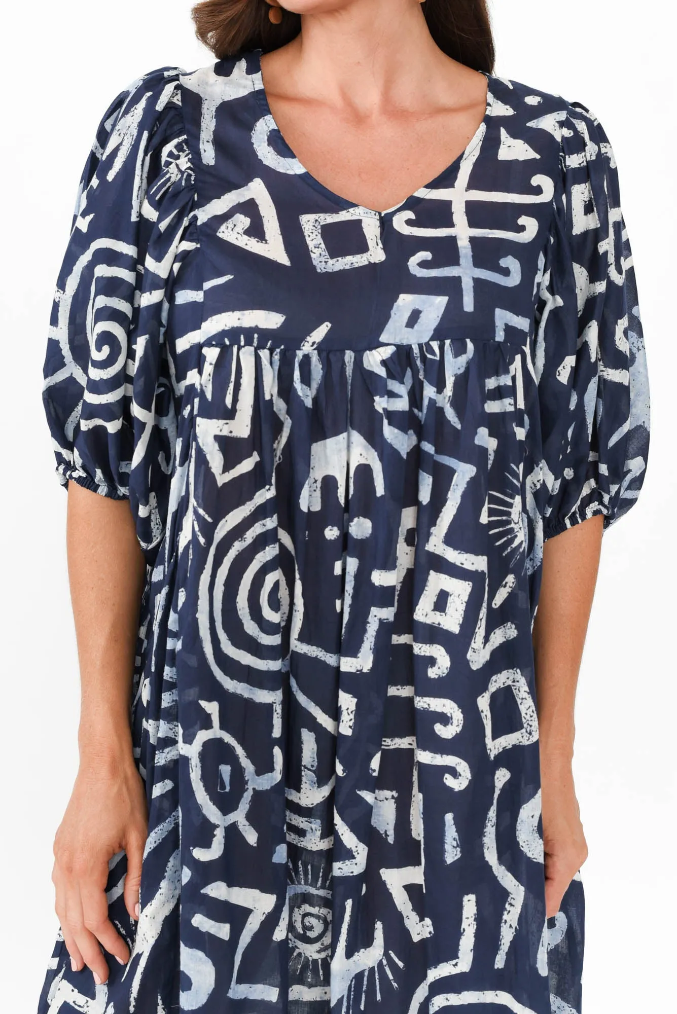 Amalia Blue Geo Cotton Dress sold by Blue Bungalow product image thumbnail 5