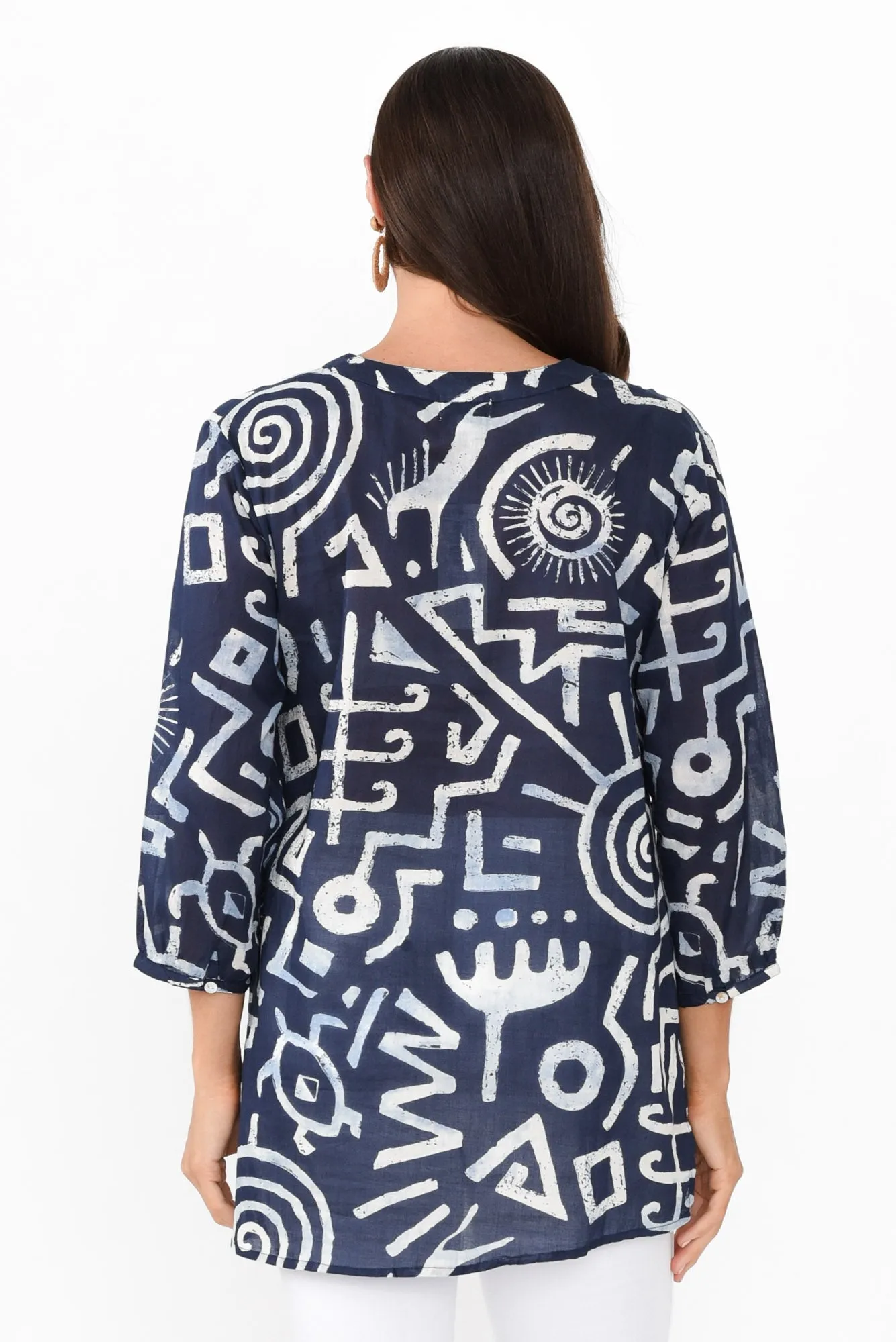 Clara Blue Geo Cotton Button Top sold by Blue Bungalow product image thumbnail 4