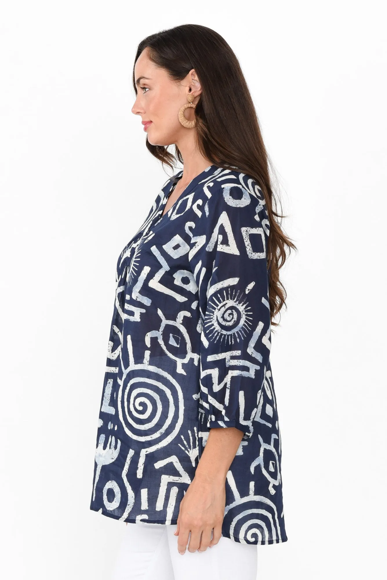 Clara Blue Geo Cotton Button Top sold by Blue Bungalow product image thumbnail 3