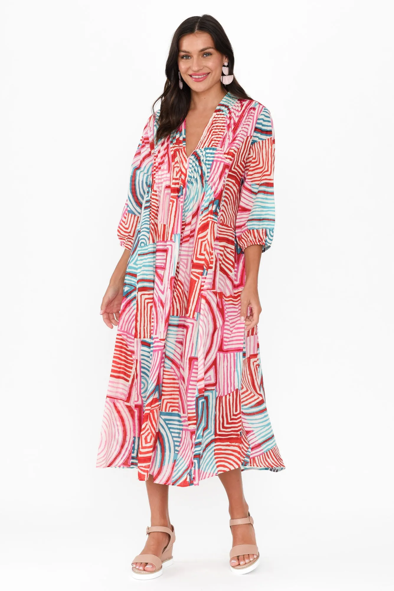 Fria Pink Geo Cotton Dress sold by Blue Bungalow