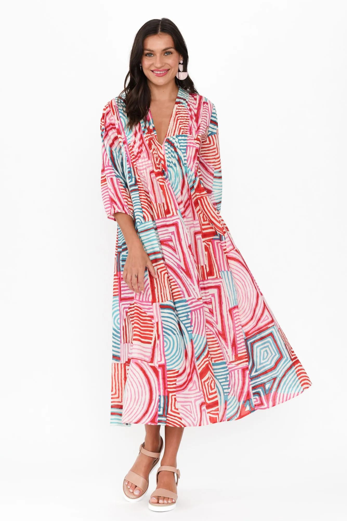 Fria Pink Geo Cotton Dress sold by Blue Bungalow product image thumbnail 2