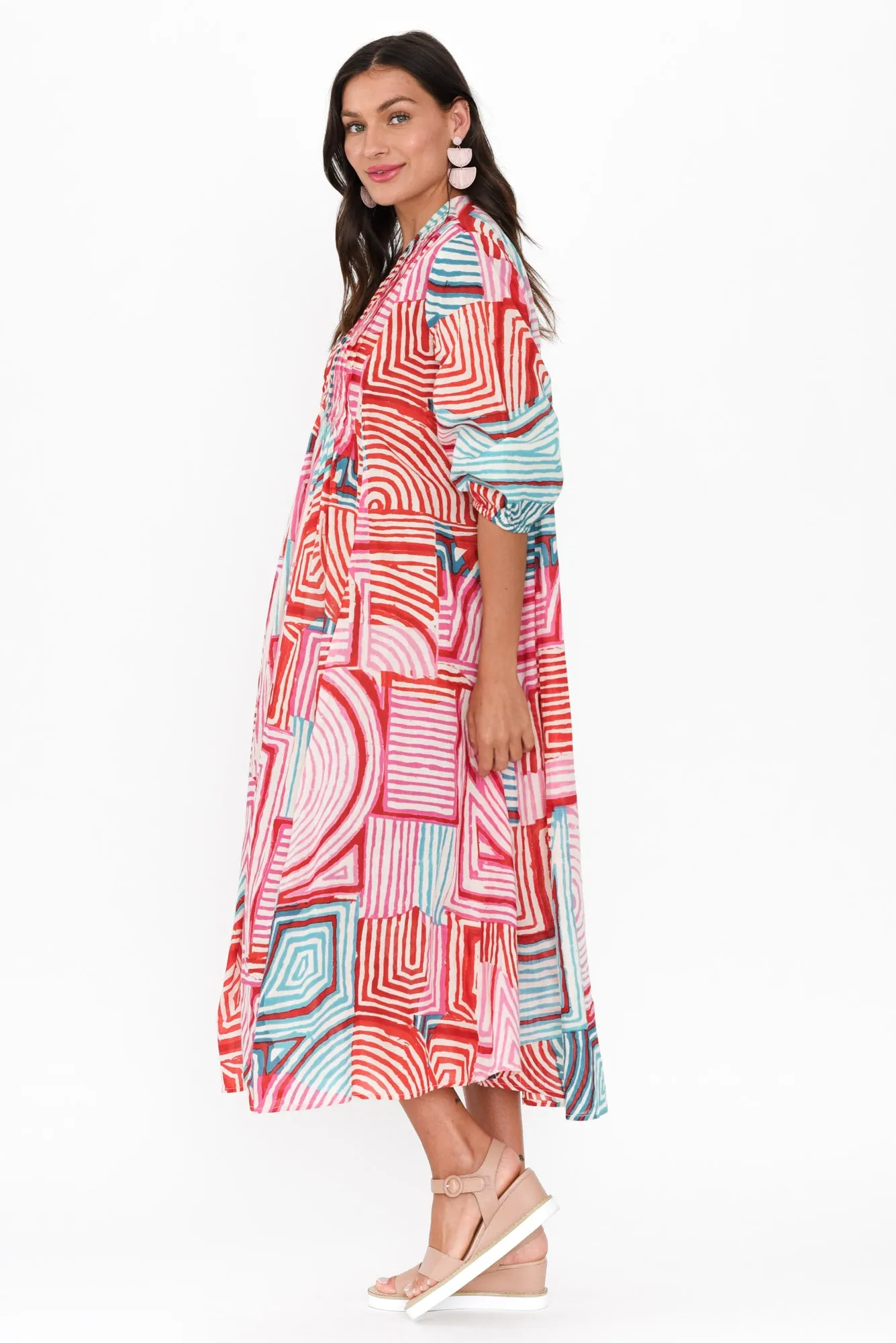 Fria Pink Geo Cotton Dress sold by Blue Bungalow product image thumbnail 3