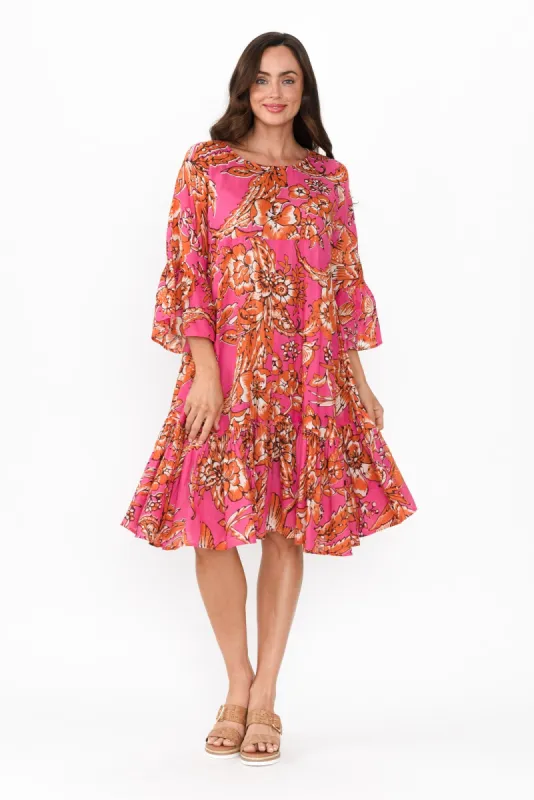 Lucia Orange Garden Cotton Dress sold by Blue Bungalow