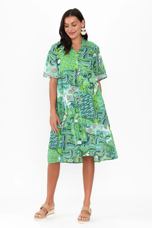Eva Green Wave Cotton Dress sold by Blue Bungalow
