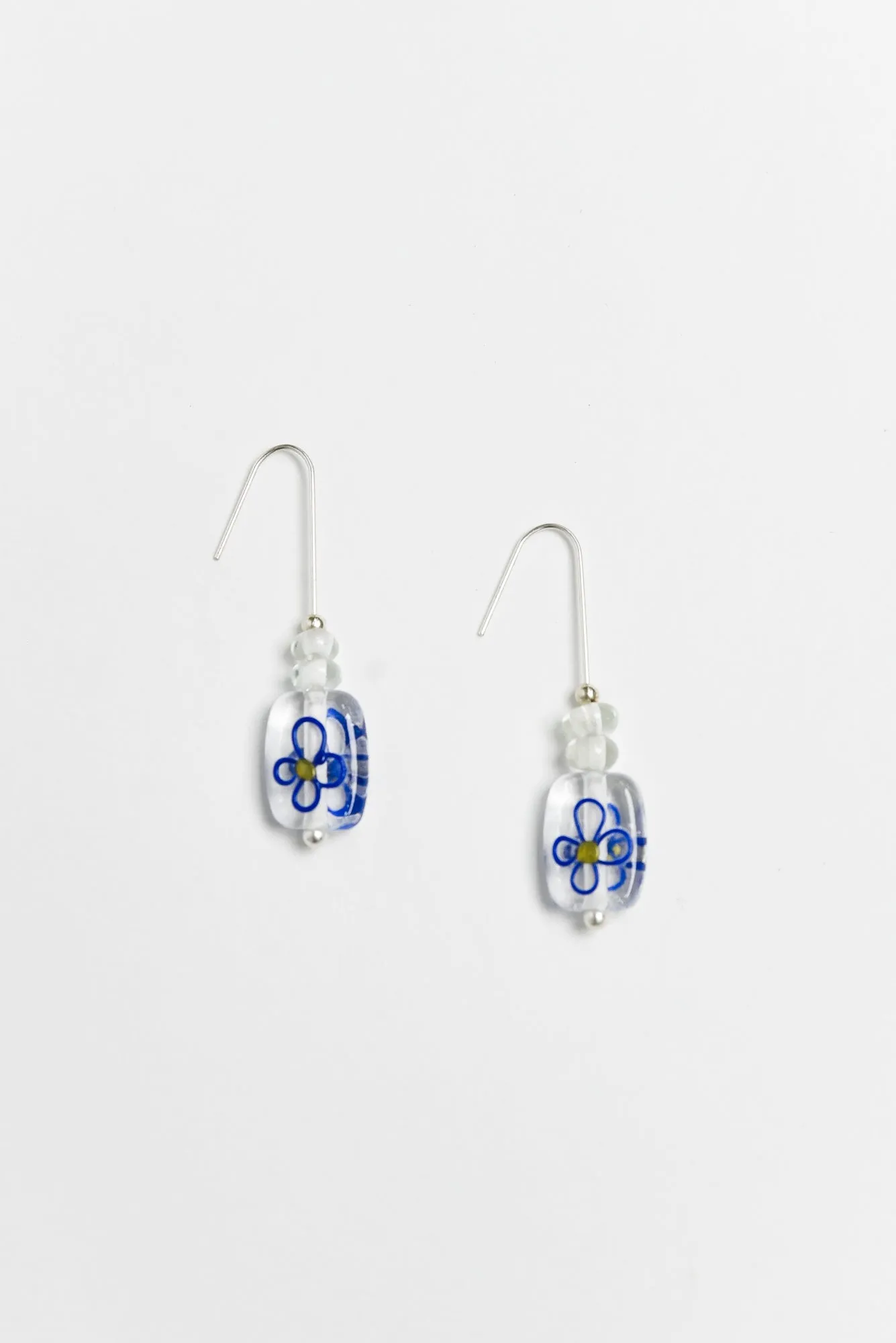 Celia Blue Flower Glass Hook Earrings sold by Blue Bungalow