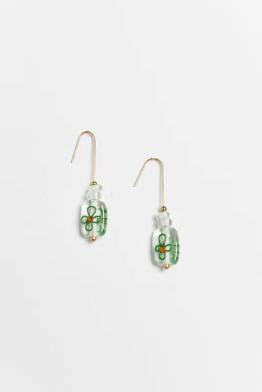 Celia Green Flower Glass Hook Earrings sold by Blue Bungalow