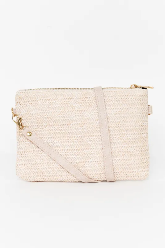 Zila Sand Woven Crossbody Bag sold by Blue Bungalow