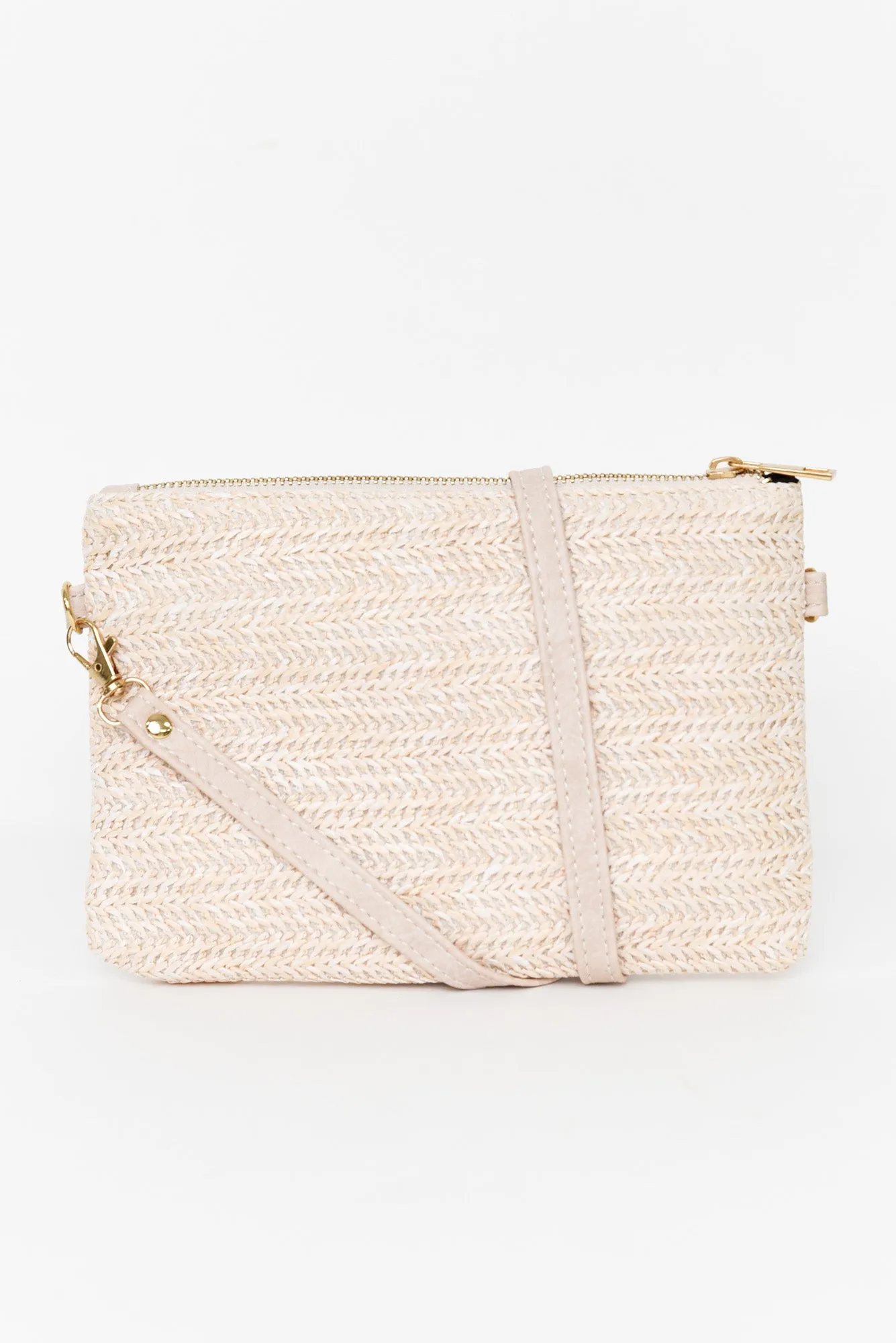 Zila Sand Woven Crossbody Bag sold by Blue Bungalow