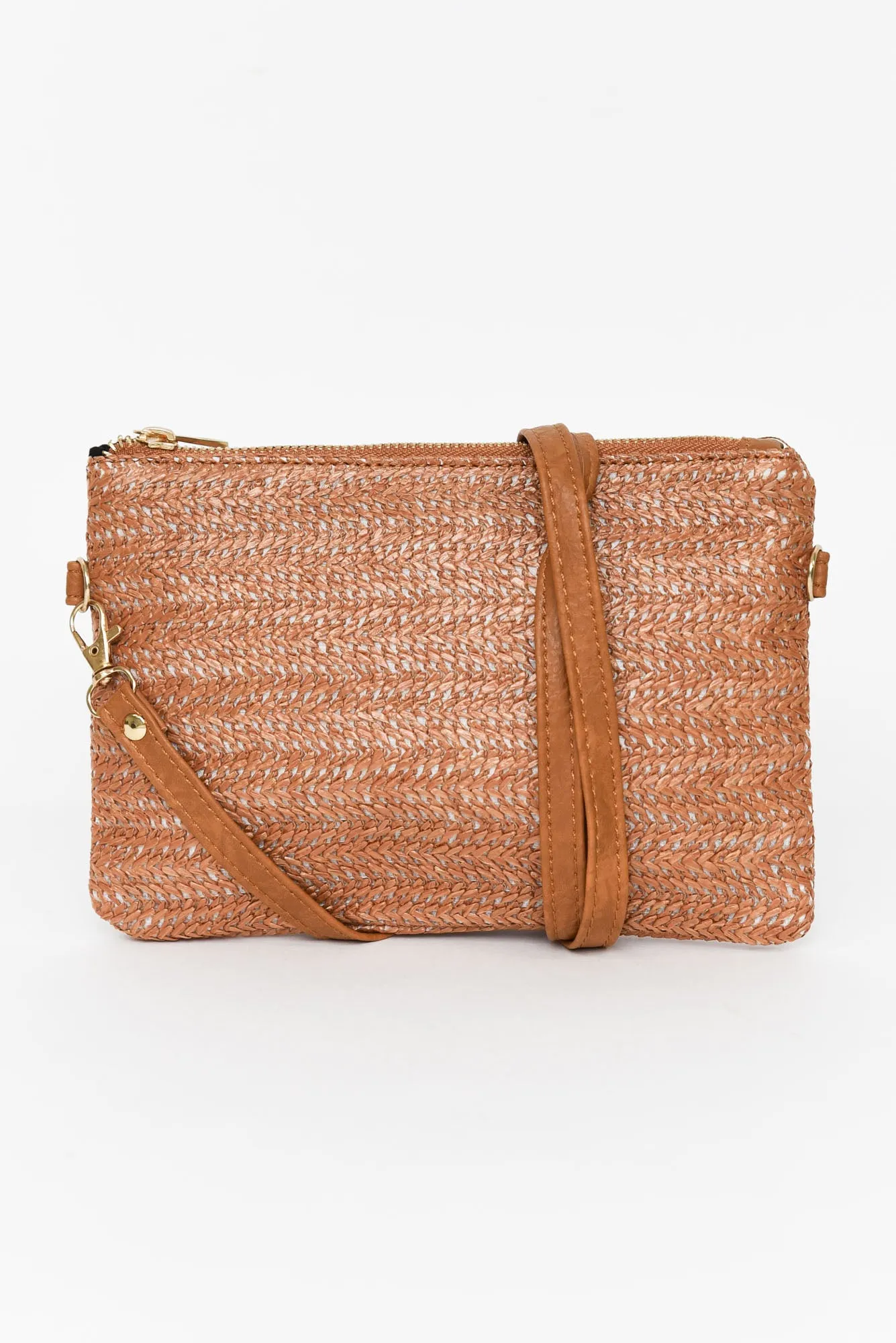 Zila Tan Woven Crossbody Bag sold by Blue Bungalow