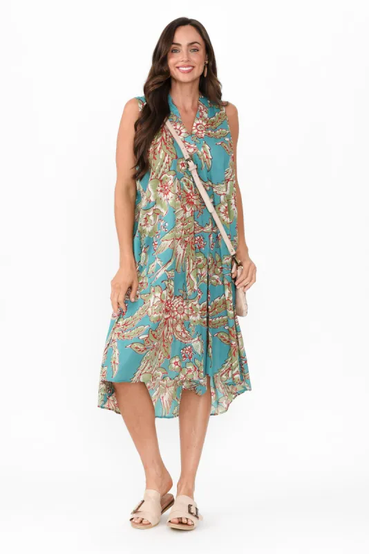 Claudia Blue Garden Cotton Dress sold by Blue Bungalow