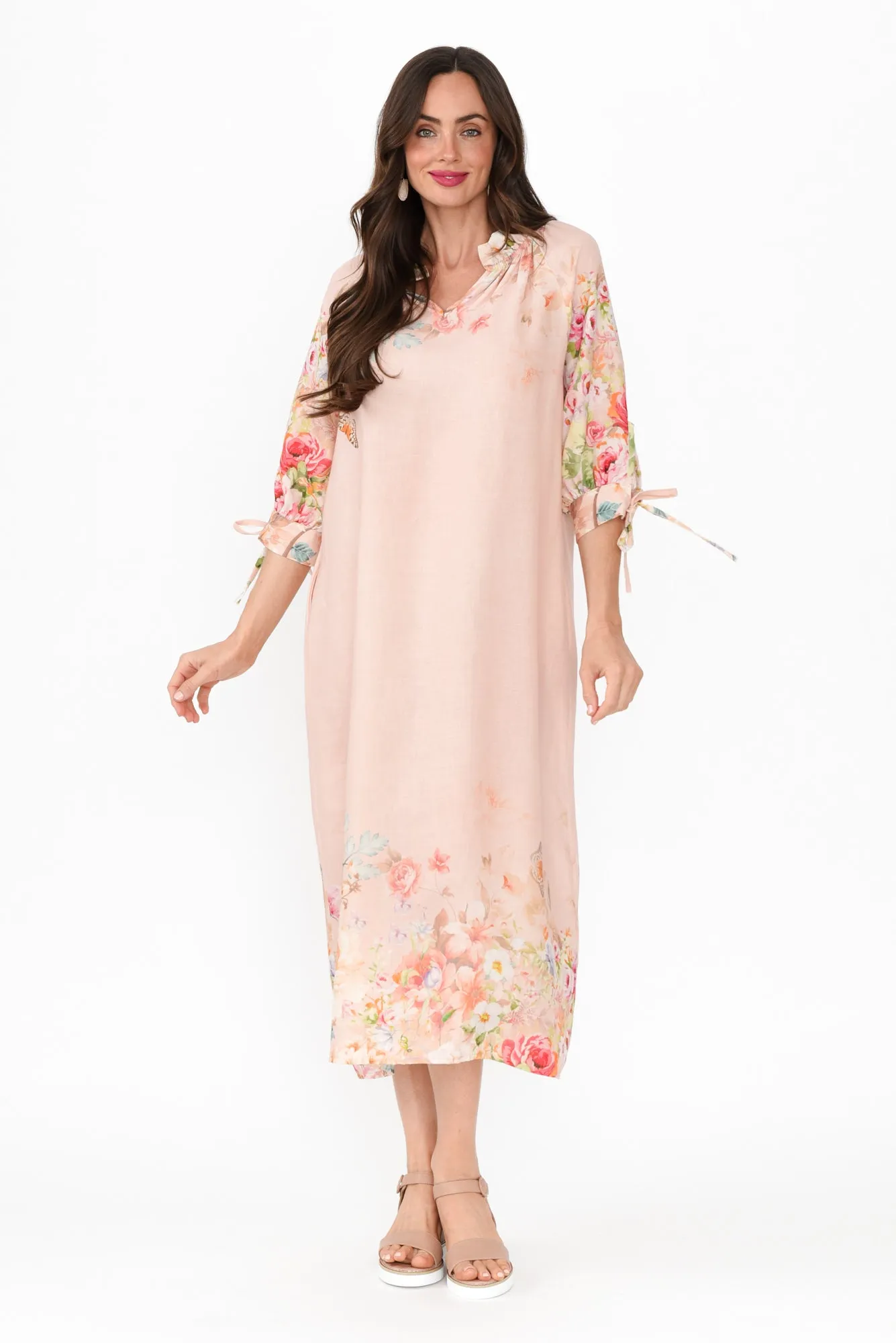 Mariel Pink Floral Linen Blend Dress sold by Blue Bungalow product image thumbnail 2