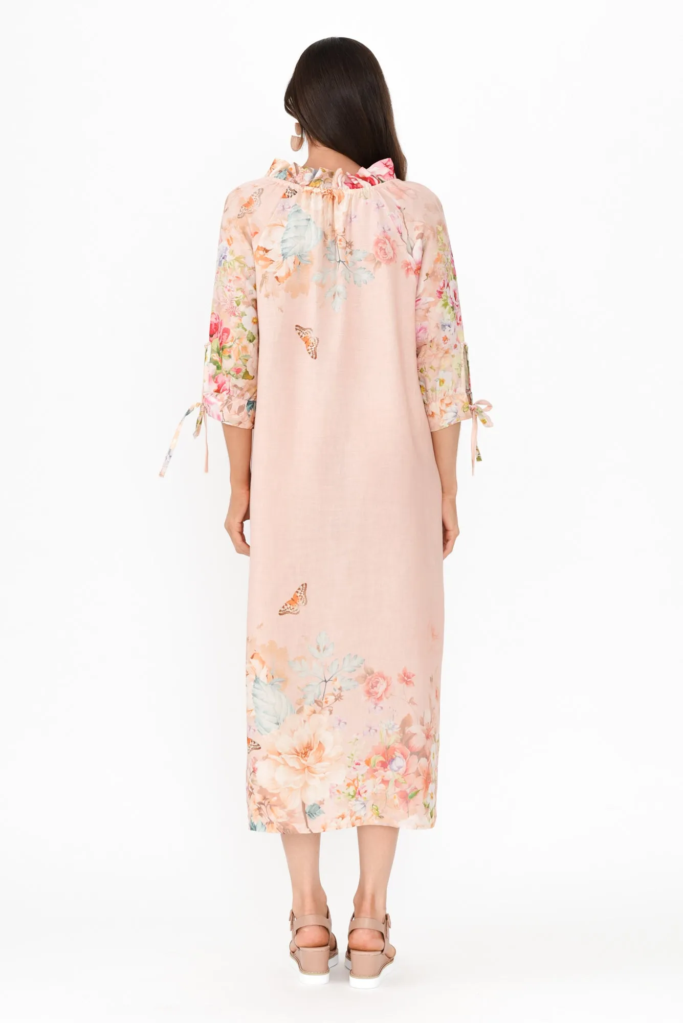 Mariel Pink Floral Linen Blend Dress sold by Blue Bungalow product image thumbnail 4