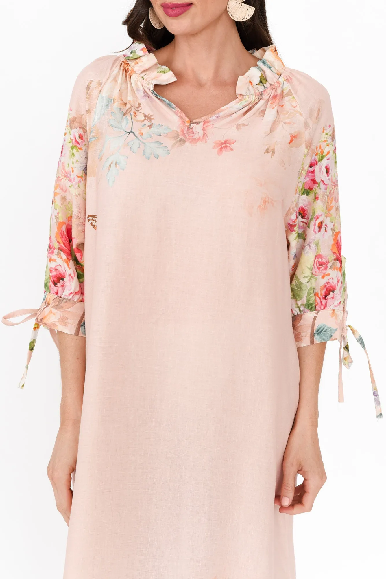 Mariel Pink Floral Linen Blend Dress sold by Blue Bungalow product image thumbnail 5