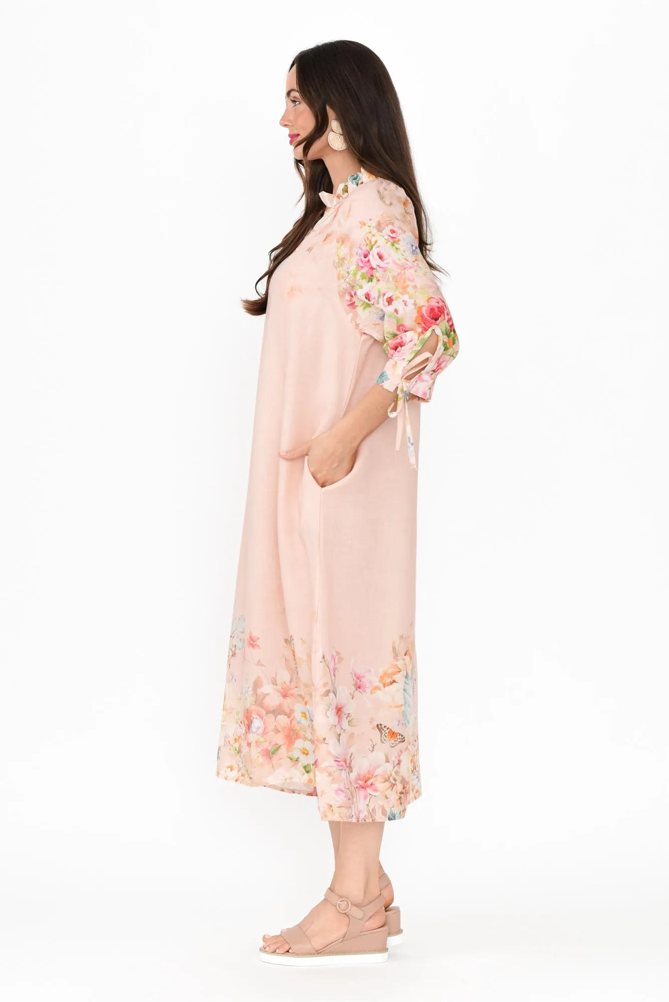 Mariel Pink Floral Linen Blend Dress sold by Blue Bungalow product image thumbnail 3