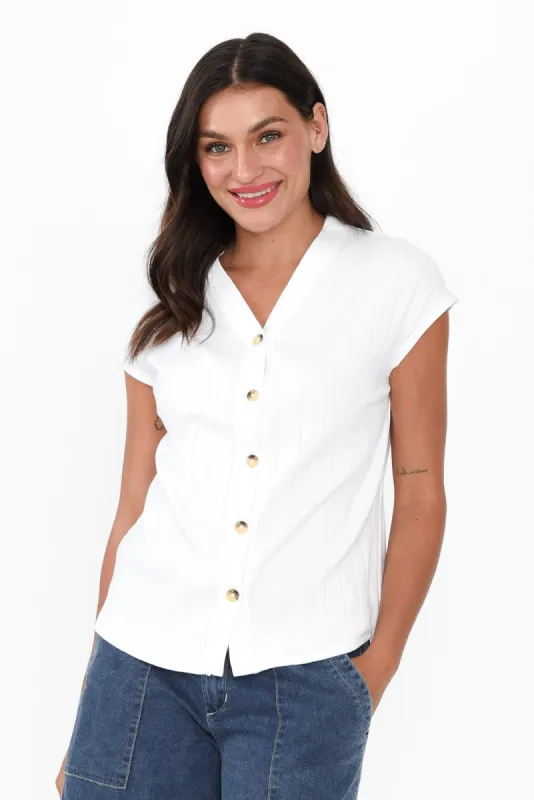 Dori White Cotton Blend Ribbed Top sold by Blue Bungalow