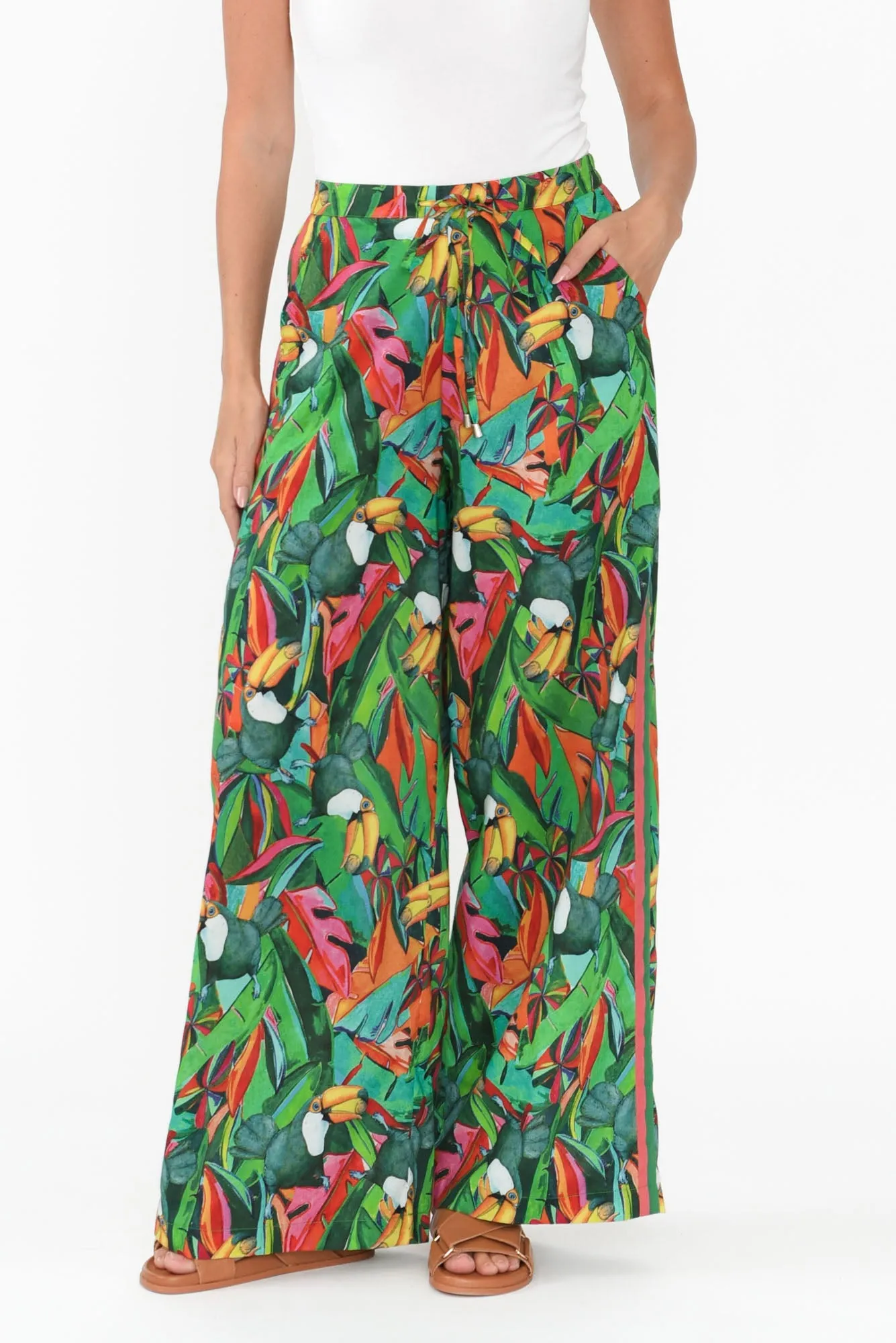 Stephie Green Jungle Cotton Tie Pants sold by Blue Bungalow