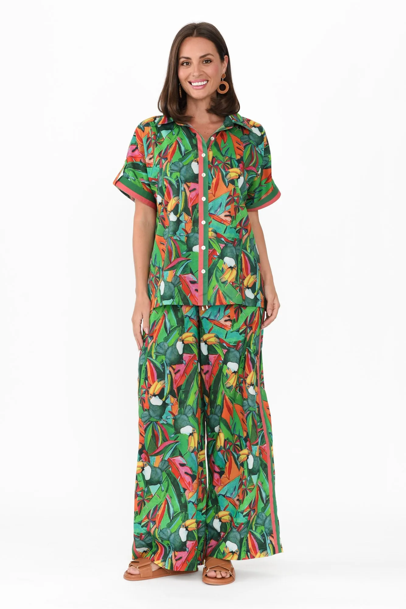 Stephie Green Jungle Cotton Tie Pants sold by Blue Bungalow product image thumbnail 2