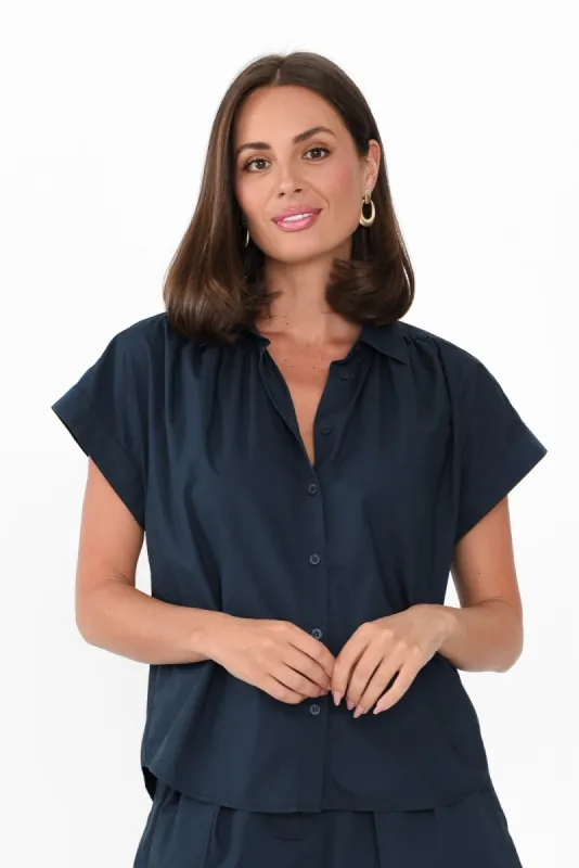 Harlyn Navy Cap Sleeve Shirt sold by Blue Bungalow