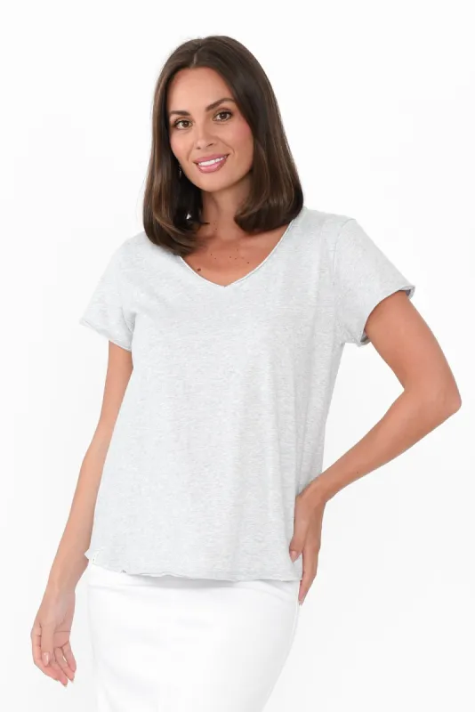 Maggie Grey Cotton Vee Tee sold by Blue Bungalow