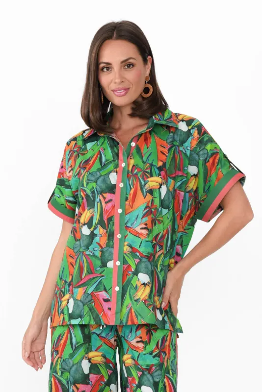 Abrie Green Jungle Cotton Shirt sold by Blue Bungalow