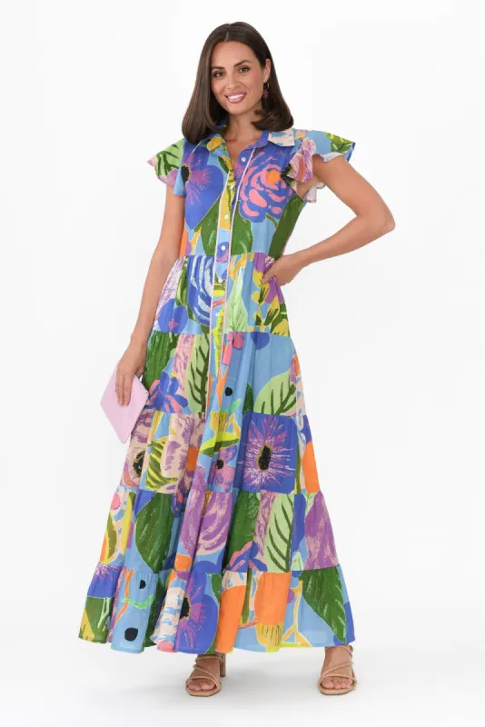 Zani Blue Tropical Cotton Maxi Dress sold by Blue Bungalow