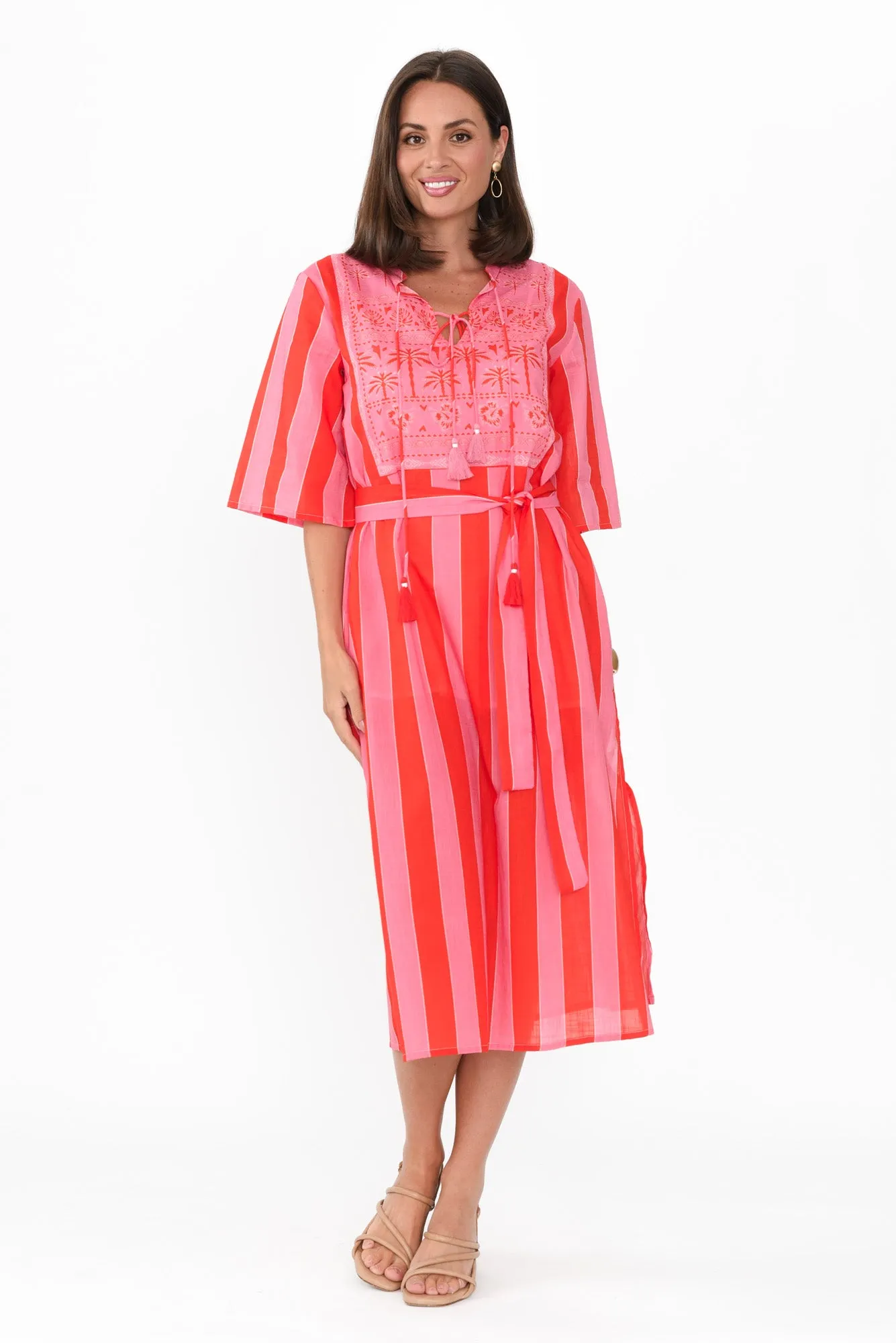 Amery Pink Stripe Cotton Tie Dress sold by Blue Bungalow