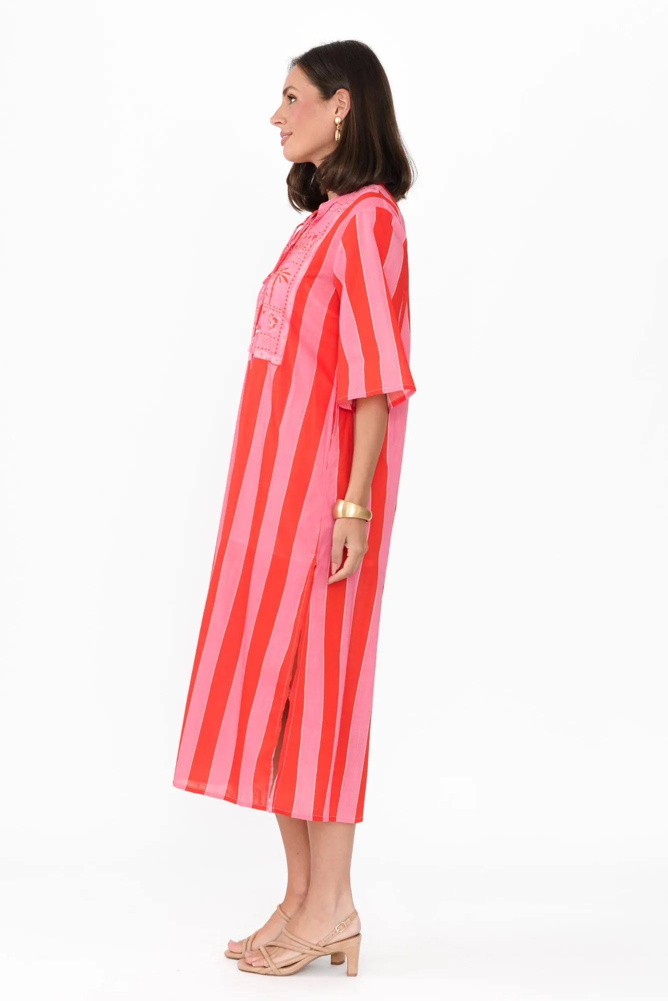Amery Pink Stripe Cotton Tie Dress sold by Blue Bungalow product image thumbnail 3