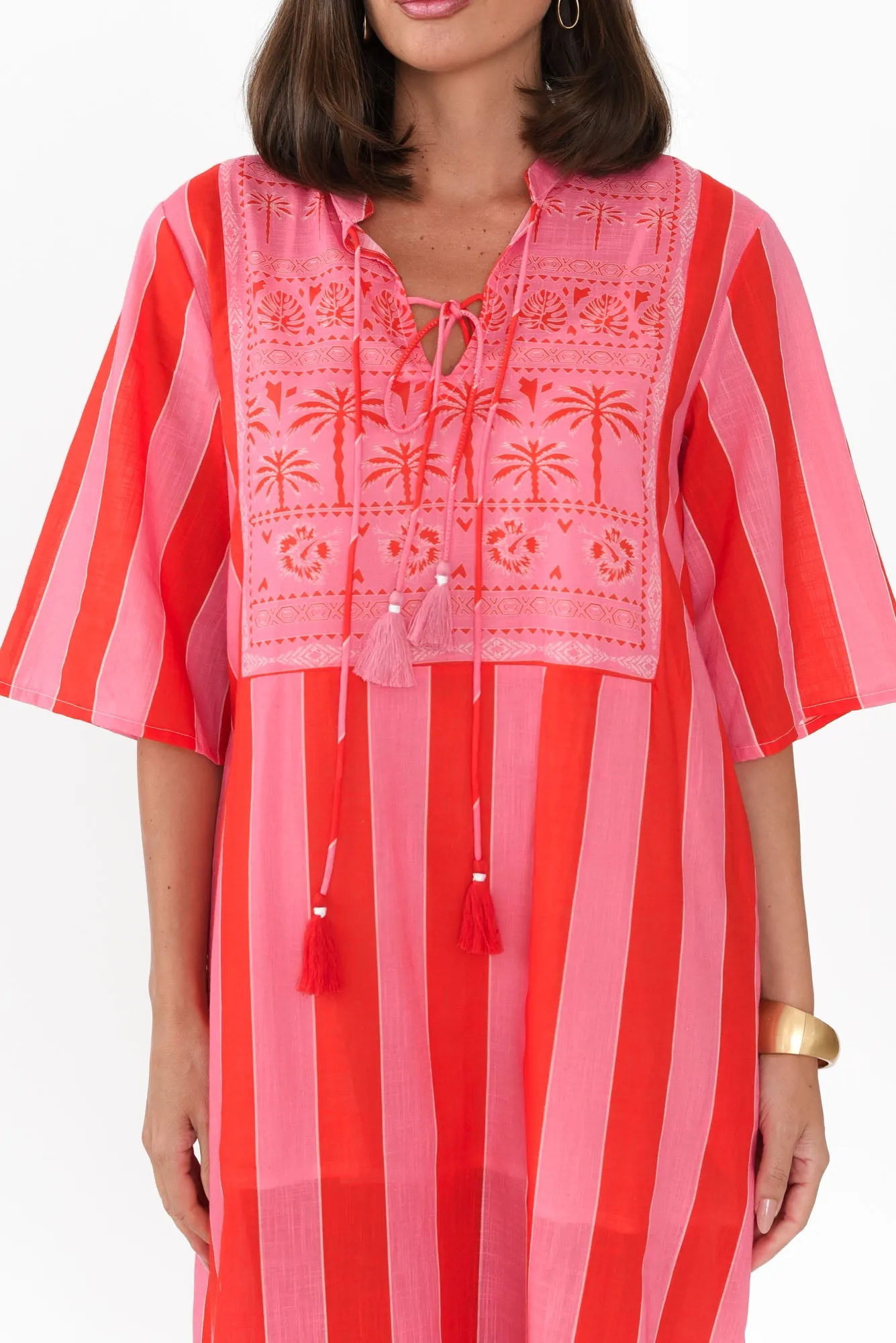 Amery Pink Stripe Cotton Tie Dress sold by Blue Bungalow product image thumbnail 5