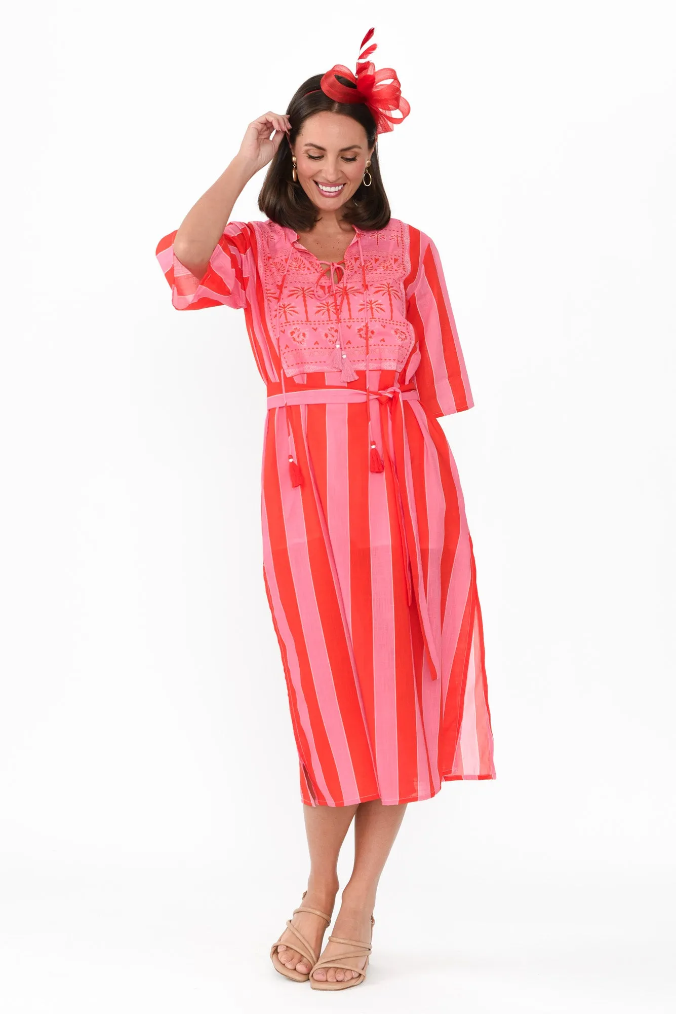 Amery Pink Stripe Cotton Tie Dress sold by Blue Bungalow product image thumbnail 2
