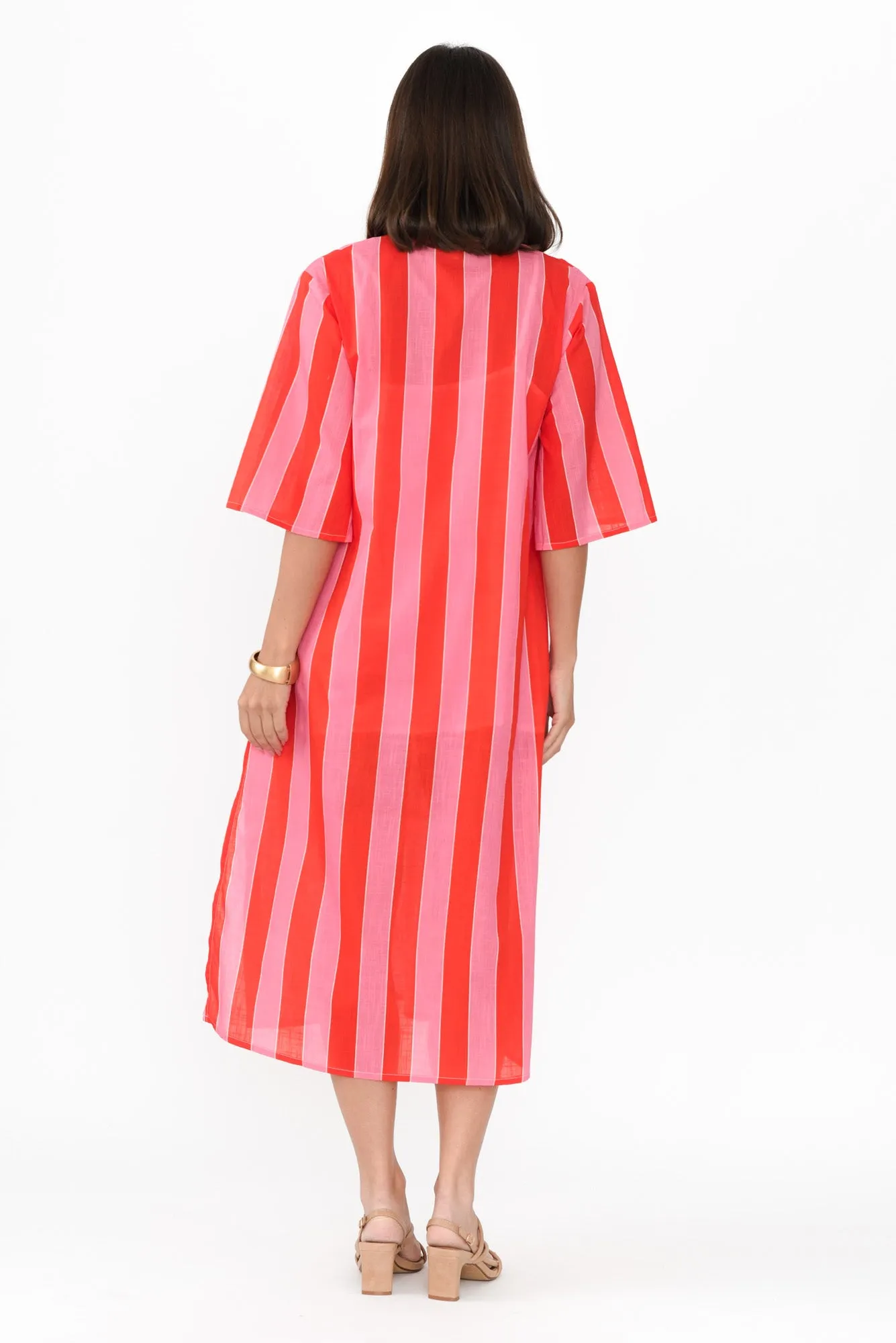 Amery Pink Stripe Cotton Tie Dress sold by Blue Bungalow product image thumbnail 4
