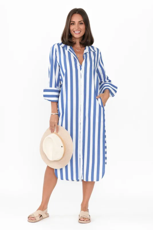 Andreas Blue Stripe Cotton Shirt Dress sold by Blue Bungalow