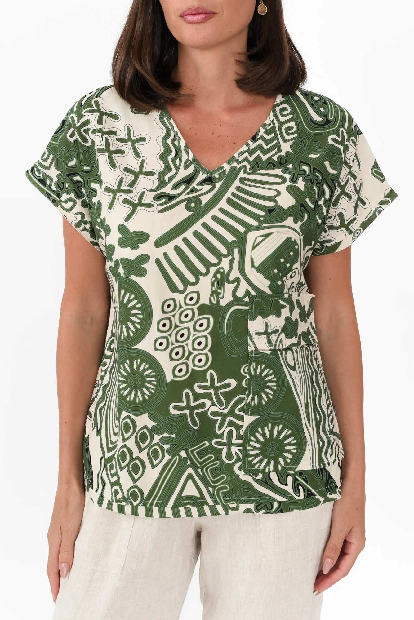 Terassa Green Abstract Linen Blend Top sold by Blue Bungalow product image thumbnail 5