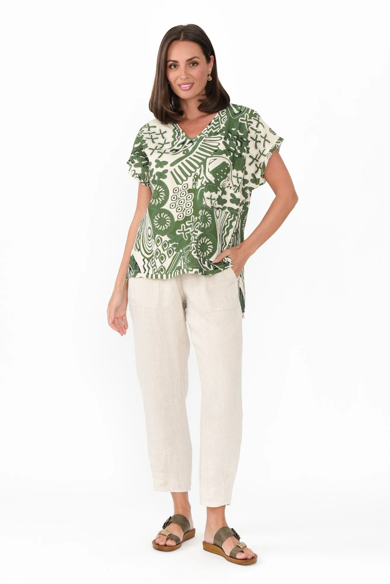 Terassa Green Abstract Linen Blend Top sold by Blue Bungalow product image thumbnail 2